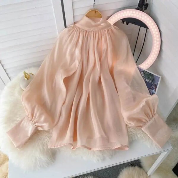 French Style Women'S Shirt Socialite Elegant Shirt Puff Sleeve Top Womens Blouses Fashion Solid Color Long Sleeve Blusas Mujer