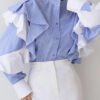 New Fashion Women Striped Blouses Autumn Ruffed Long Sleeved Elegant Shirt