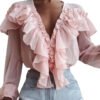 New Spring Summer Korean Style Casual Camisas Mujer Long Sleeve Shirt Women Tops Ruffles Bow Chiffon Elegant Blouses