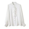 Women'S Silk Long Sleeve Shirt Lady'S Fashion Blouse With Ruffled Collar And Front