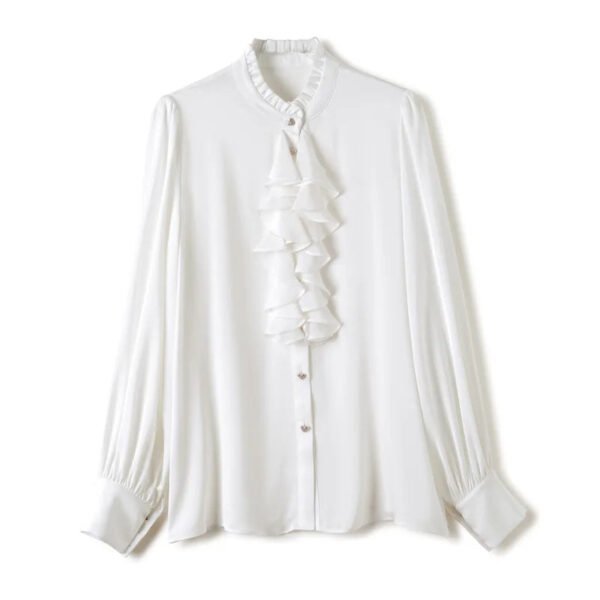 Women'S Silk Long Sleeve Shirt Lady'S Fashion Blouse With Ruffled Collar And Front