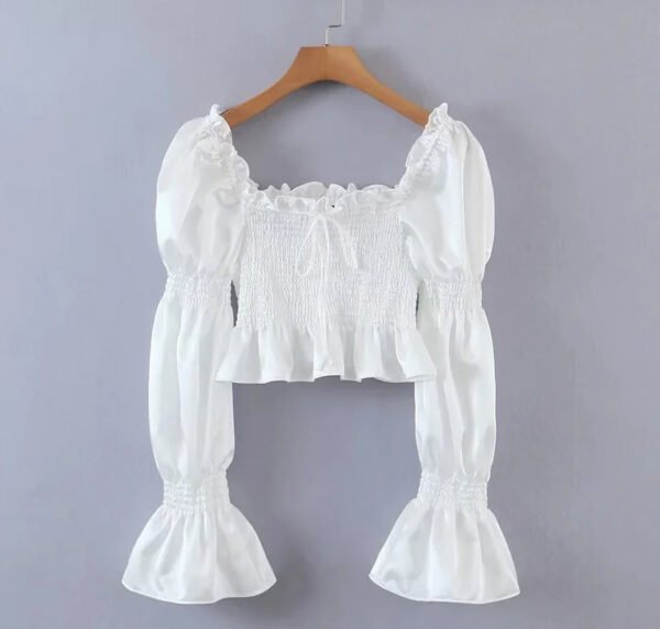 Puff Sleeve Ladies Sexy Pleated Blouse