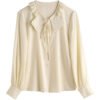 Early Spring New Women'S Mulberry Silk Shirt French Elegance Petal Collar Neck Long Sleeve Plain Dyed Solid Office