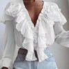 New Spring Summer Korean Style Casual Camisas Mujer Long Sleeve Shirt Women Tops Ruffles Bow Chiffon Elegant Blouses