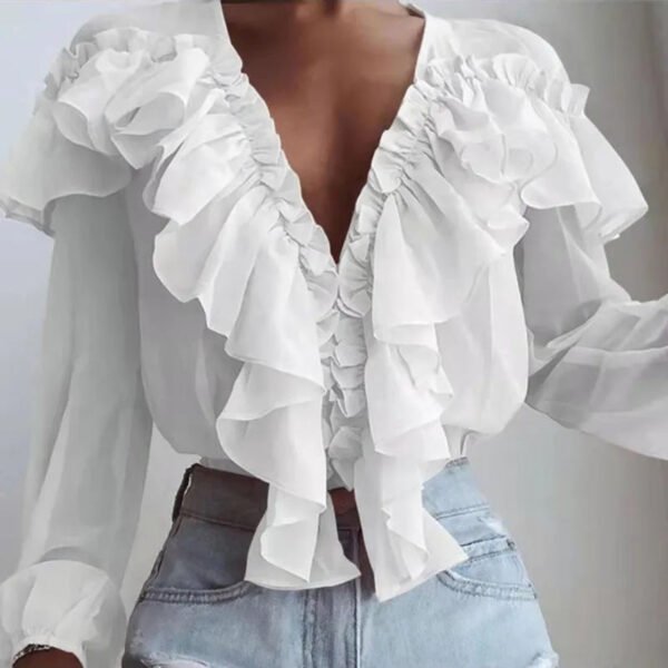 New Spring Summer Korean Style Casual Camisas Mujer Long Sleeve Shirt Women Tops Ruffles Bow Chiffon Elegant Blouses