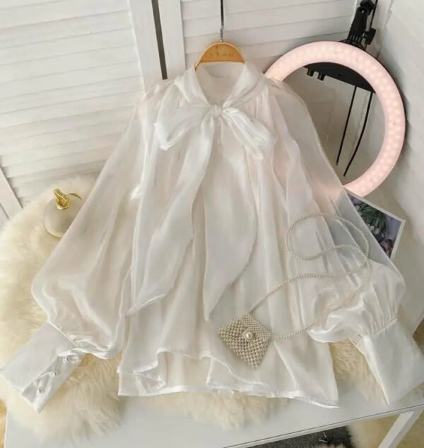 French Style Women'S Shirt Socialite Elegant Shirt Puff Sleeve Top Womens Blouses Fashion Solid Color Long Sleeve Blusas Mujer