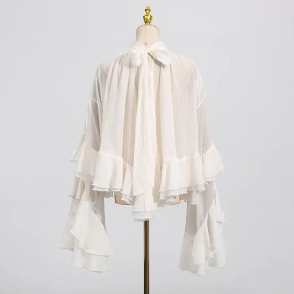 Summer New Elegant Women'S Casual Style Shirt Long Sleeve Top With Button Decoration And Mesh Ruffle Design Loose Fit