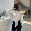 Autumn Fashion Puff Sleeves Top Loose Bow Shirt Women Ladies Blouses