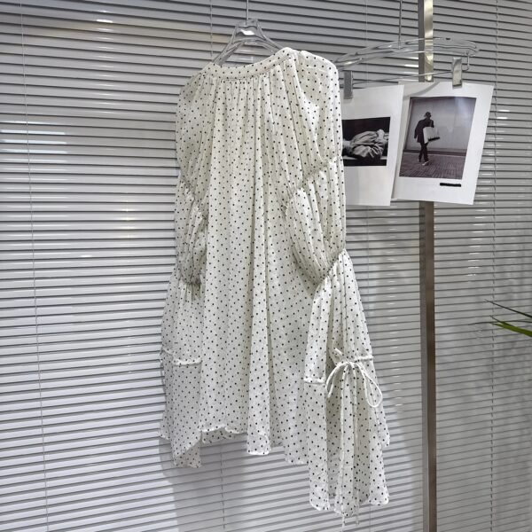 Boutique Summer New Fashionable Ruffle Edge Polka Dot Long Chiffon Women'S Shirt