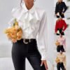 Elegant Style Spring Fall Ladies Shirts Solid Color Ruffle Office Shirt