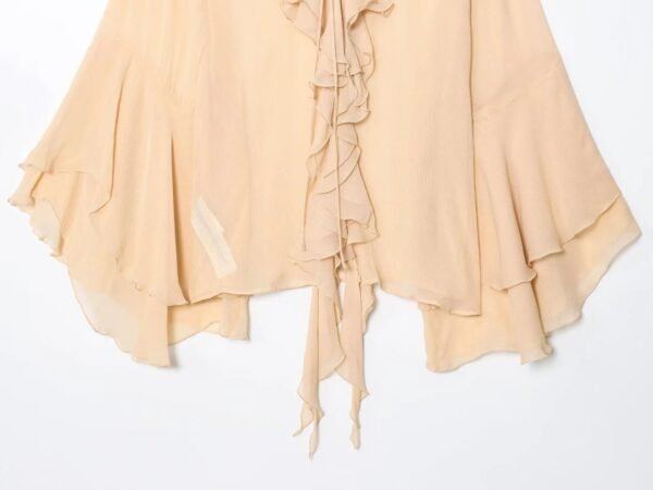 European And American Autumn New Women'S All Match V Neck Lace Up Ruffled Trumpet Sleeve Shirt 17024447