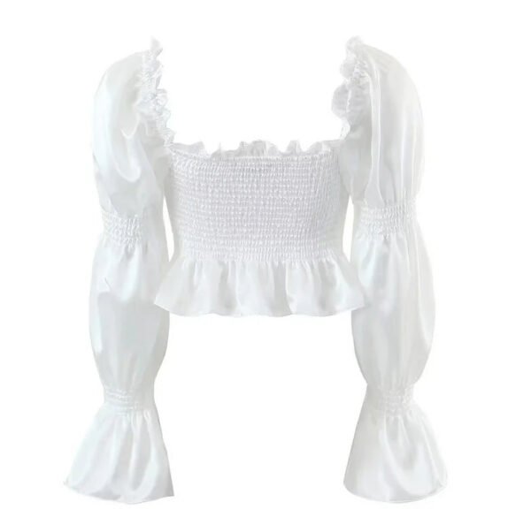 Puff Sleeve Ladies Sexy Pleated Blouse