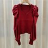Puff Sleeve V Neck Long Sleeve Knitted Ladies Tops Oc822