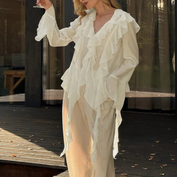 Buttoned Casual Elegant Ladies Boutique Fashionable Women'S Clothing Tops Blouse Femme Tendance Summer Ruffle Blouses