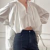New Arrival Women Casual Shirt Court Wind Puff Sleeve Women Irregular Waist Hollow Out Shirt