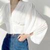 Lady Retro Tops Women'S V Neck Long Lantern Sleeve Court Slim Shirt Elegant Blouse
