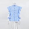 New Fashion Women Striped Blouses Autumn Ruffed Long Sleeved Elegant Shirt