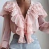 New Spring Summer Korean Style Casual Camisas Mujer Long Sleeve Shirt Women Tops Ruffles Bow Chiffon Elegant Blouses