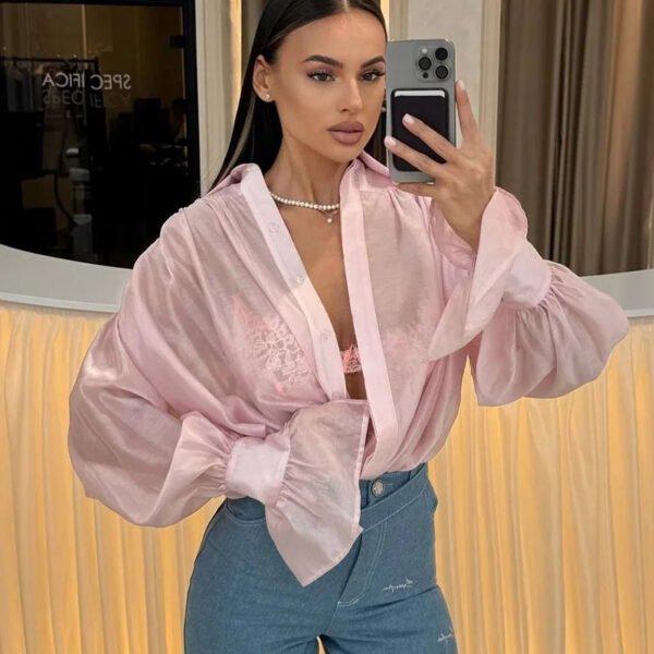 Elegant Ladies Long Puff Sleeve Shirt Blouse Designs For Women