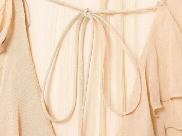 European And American Autumn New Women'S All Match V Neck Lace Up Ruffled Trumpet Sleeve Shirt 17024447