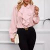 Elegant Style Spring Fall Ladies Shirts Solid Color Ruffle Office Shirt