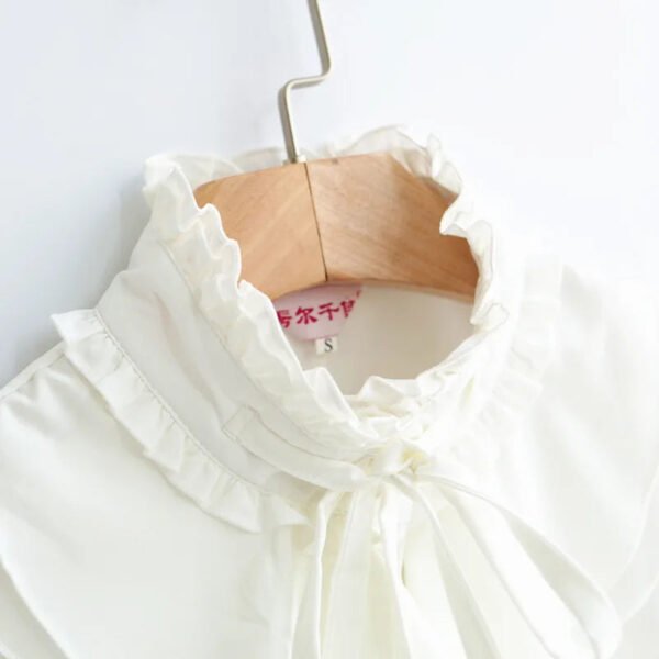 Ladies Autumn Long Sleeve Chiffon Button Up Shirt Women'S Casual White Vintage Office Tops Stand Collar Ruffles Work Blouses