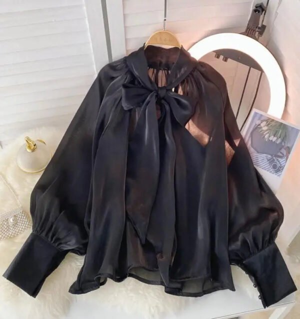 French Style Women'S Shirt Socialite Elegant Shirt Puff Sleeve Top Womens Blouses Fashion Solid Color Long Sleeve Blusas Mujer