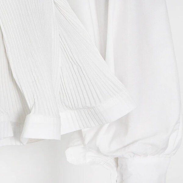 Trendy Women'S Round Neck Long Sleeve Pleated Ruffle Shirt Chic Belt Included, Elegant For Office & Casual