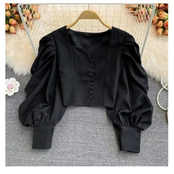 Puff Long Sleeve Wrap Front Crop Ladies Fashion Tunic Womens Crop Tops And Women'S Blouses & Shirts Chemise Femme