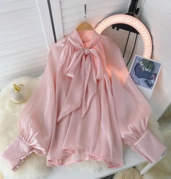 French Style Women'S Shirt Socialite Elegant Shirt Puff Sleeve Top Womens Blouses Fashion Solid Color Long Sleeve Blusas Mujer