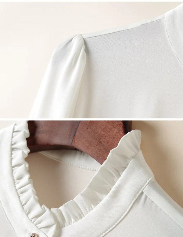 Women'S Silk Long Sleeve Shirt Lady'S Fashion Blouse With Ruffled Collar And Front