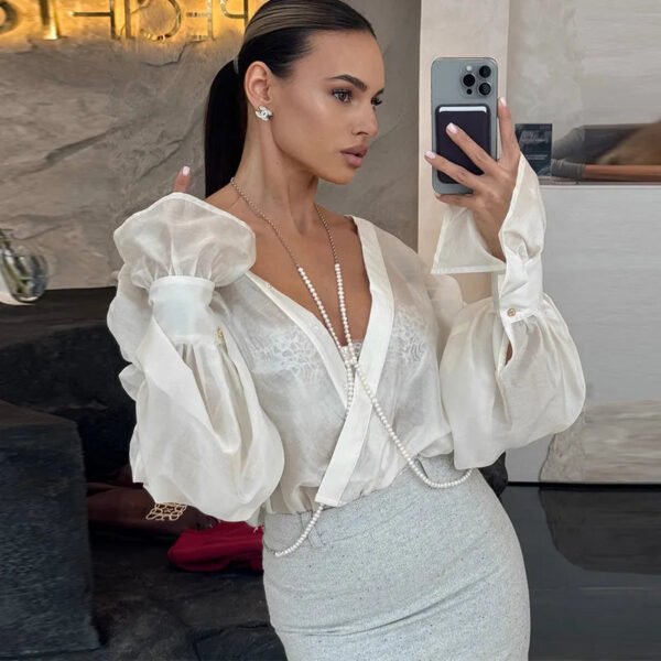 Elegant Ladies Long Puff Sleeve Shirt Blouse Designs For Women