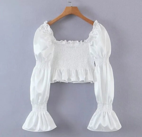 Puff Sleeve Ladies Sexy Pleated Blouse