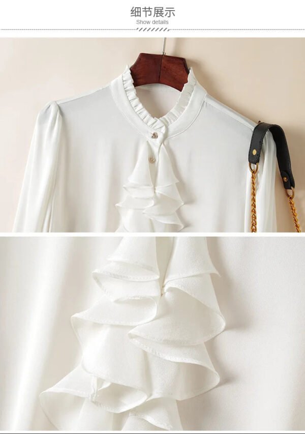 Women'S Silk Long Sleeve Shirt Lady'S Fashion Blouse With Ruffled Collar And Front
