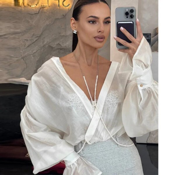 Elegant Ladies Long Puff Sleeve Shirt Blouse Designs For Women