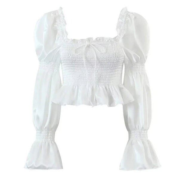 Puff Sleeve Ladies Sexy Pleated Blouse