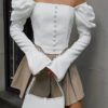 Retro French Romantic Office Leisure Niche Satin White Shirts Ladies Blouses Puff Shoulders Flare Long Sleeves Tops Women