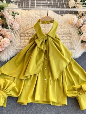 Ha13222f3f0cd4b8694c160b7ab4864f7b Fashion Ice Silk T Shirt Women'S New Summer Srt Sleeve T Shirt French Court Style Bubble Sleeve Top