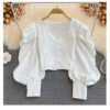 Puff Long Sleeve Wrap Front Crop Ladies Fashion Tunic Womens Crop Tops And Women'S Blouses & Shirts Chemise Femme