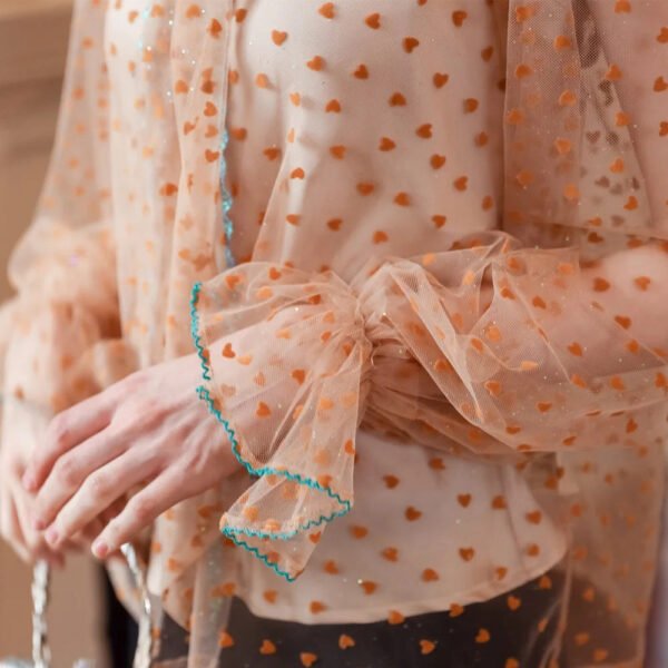 Vintage Elegant Puff Sleeves Transparent Lace Womens Blous High Quality Woman Blouses