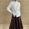 Cotton Women'S Elegant Pleated Puff Long Sleeve Blouse