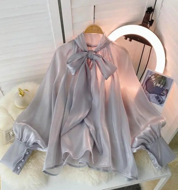 French Style Women'S Shirt Socialite Elegant Shirt Puff Sleeve Top Womens Blouses Fashion Solid Color Long Sleeve Blusas Mujer