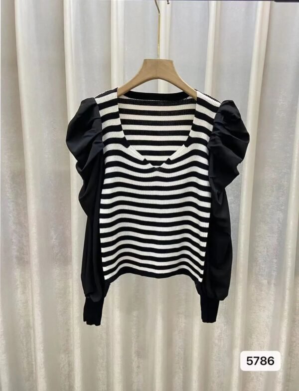 Puff Sleeve V Neck Long Sleeve Knitted Ladies Tops Oc822