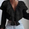 New Spring Summer Korean Style Casual Camisas Mujer Long Sleeve Shirt Women Tops Ruffles Bow Chiffon Elegant Blouses