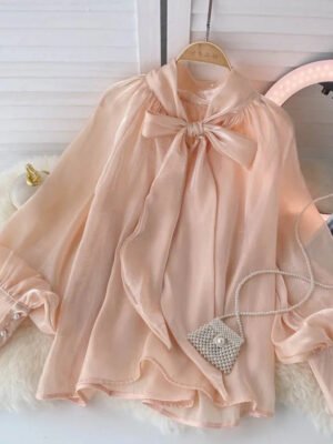 Hca2d3697fb8f412290ad4639680b2cd4v French Style Women'S Shirt Socialite Elegant Shirt Puff Sleeve Top Womens Blouses Fashion Solid Color Long Sleeve Blusas Mujer