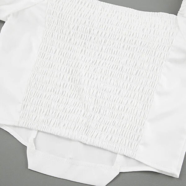 Retro French Romantic Office Leisure Niche Satin White Shirts Ladies Blouses Puff Shoulders Flare Long Sleeves Tops Women