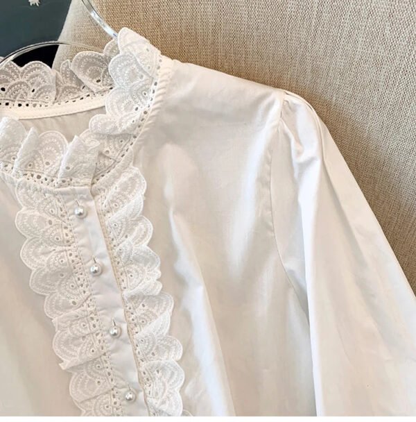 Boutique Spring New Style Temperament Ruffled Lace Long Sleeved Women'S Shirt