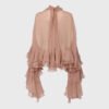 Elegant Ruffles Shirts For Women Spring Summer Stand Collar Butterfly Sleeve Spliced Lace Up Blouse Female Fashion