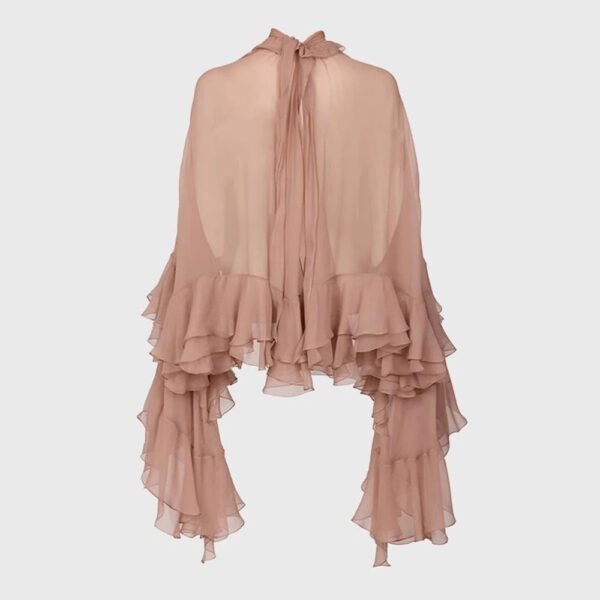 Elegant Ruffles Shirts For Women Spring Summer Stand Collar Butterfly Sleeve Spliced Lace Up Blouse Female Fashion