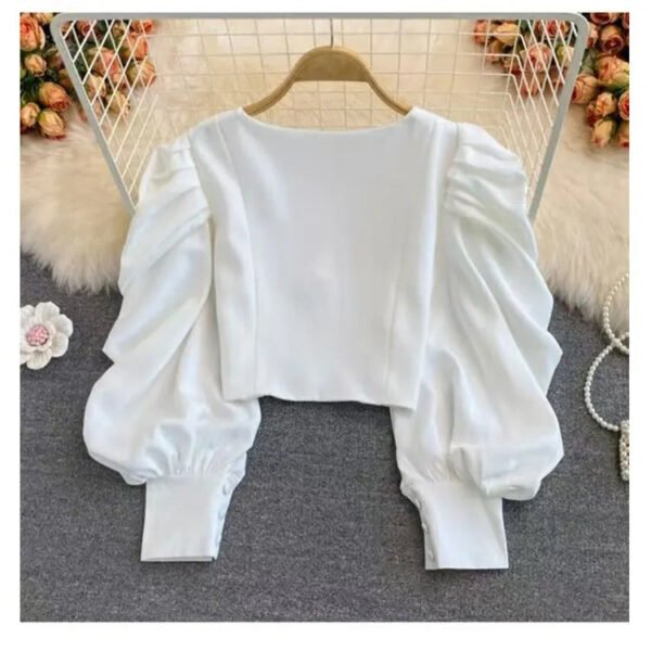 Puff Long Sleeve Wrap Front Crop Ladies Fashion Tunic Womens Crop Tops And Women'S Blouses & Shirts Chemise Femme